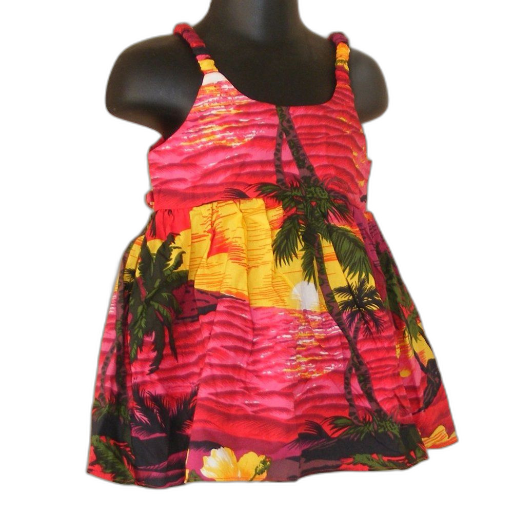 Vintage HAWAIIAN Sun Dress, 2, Colorful, Pink/red yellow beach print, Strappy - Picture 2 of 6